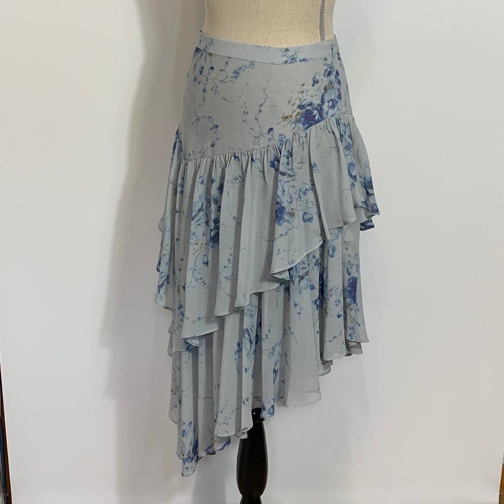 LoveShackFancy Blue Floral Rowan Silk Asymmetrical Skirt Size P - Picture 11 of 13